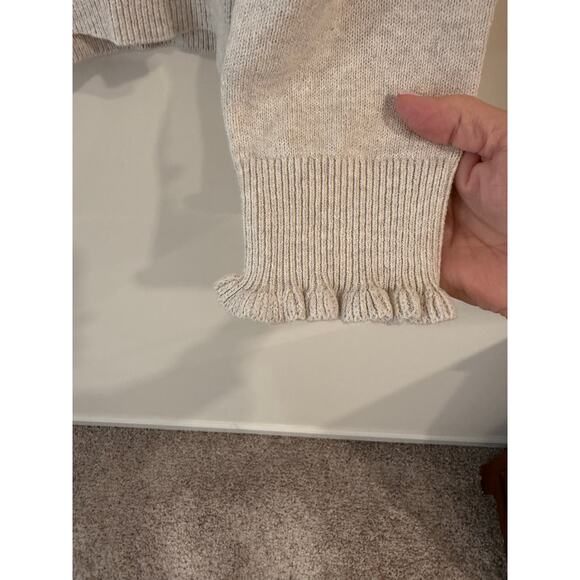 Charter Club Long Sleeve Ruffle Embroidered Floral Sweater Beige Women's Petite - Picture 4 of 13